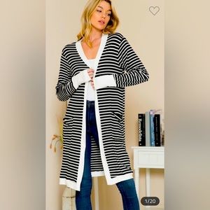 Cardigan, long sleeve, knee length. Black and white. Perfect lightweight